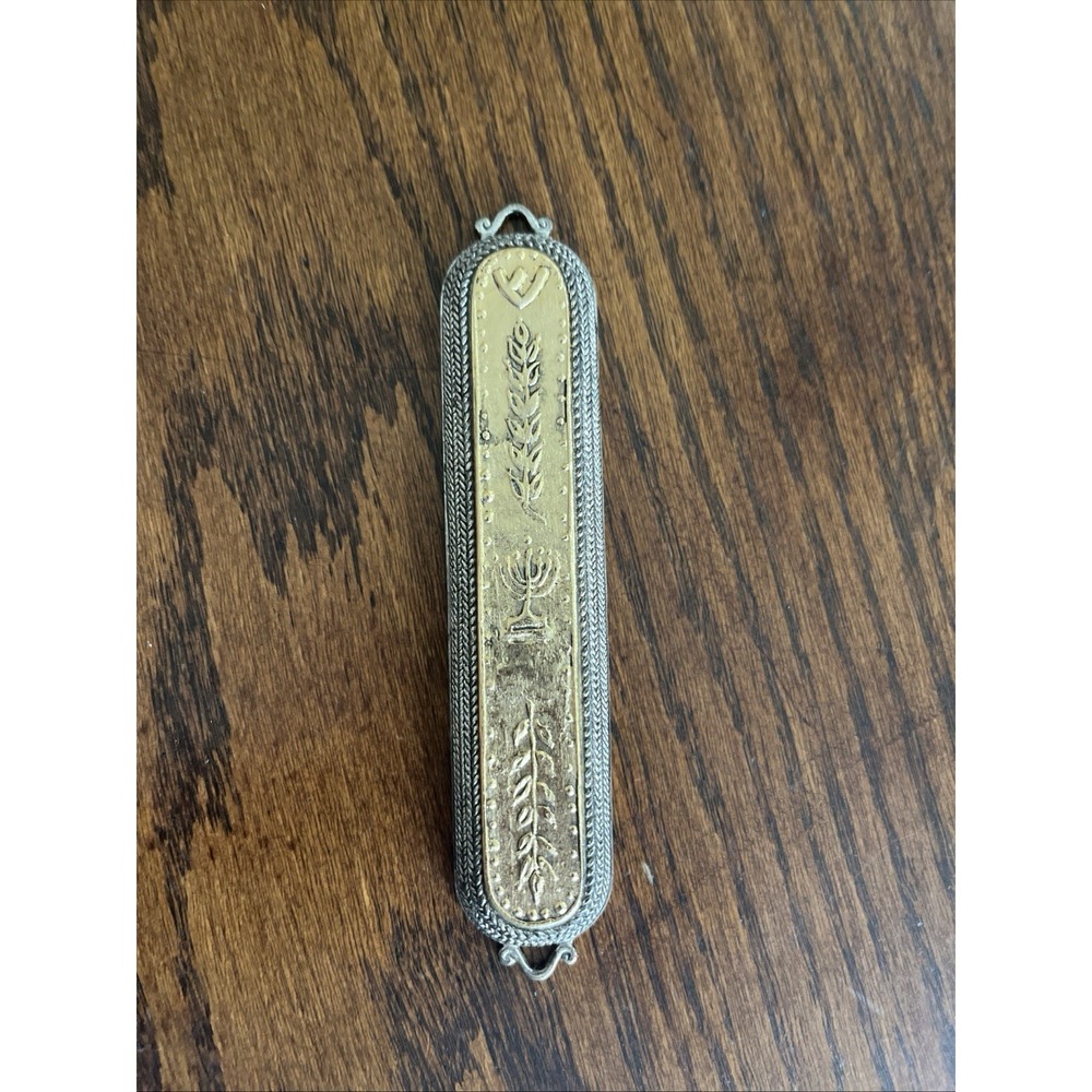 Two Tone Pewter/Gold Hanging Door Mezuzah 5"